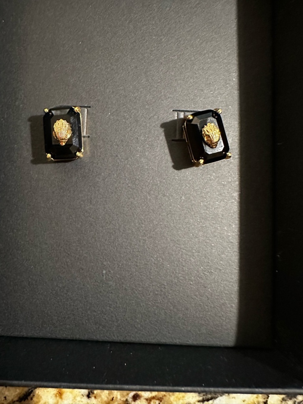 Kurt Geiger Gold Accent Black Crystal Stud Earrings - Picture 8 of 8